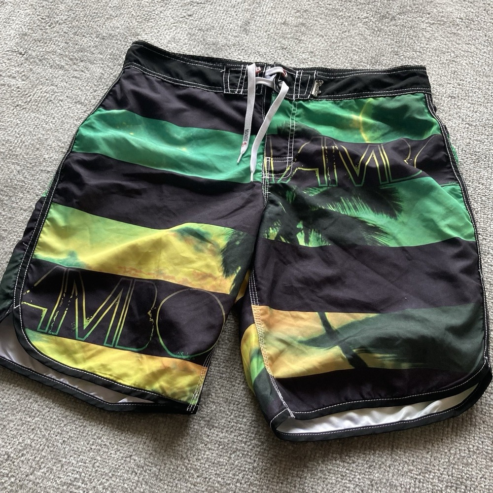 Mambo Board Shorts Mens M 34 Green Palm Tree‎ Swim Surf Beach Casual